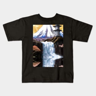 Japan Tower Waterfall Painting Kids T-Shirt